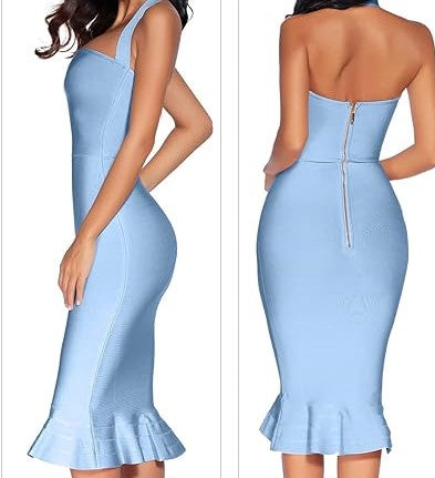 Sky Blue Mermaid Halter Dress