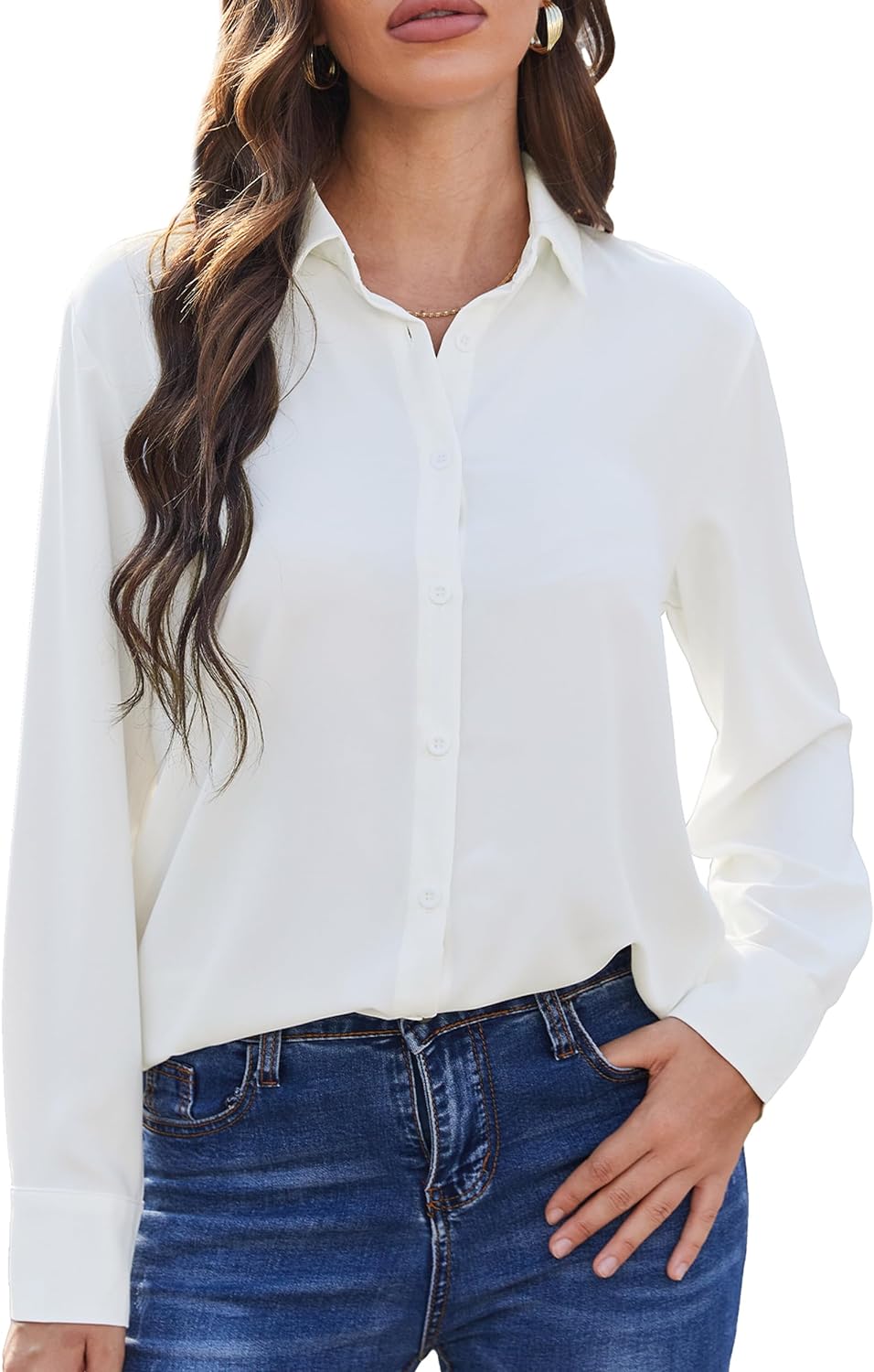 Sassy and Classy Chiffon White Button up top~Small